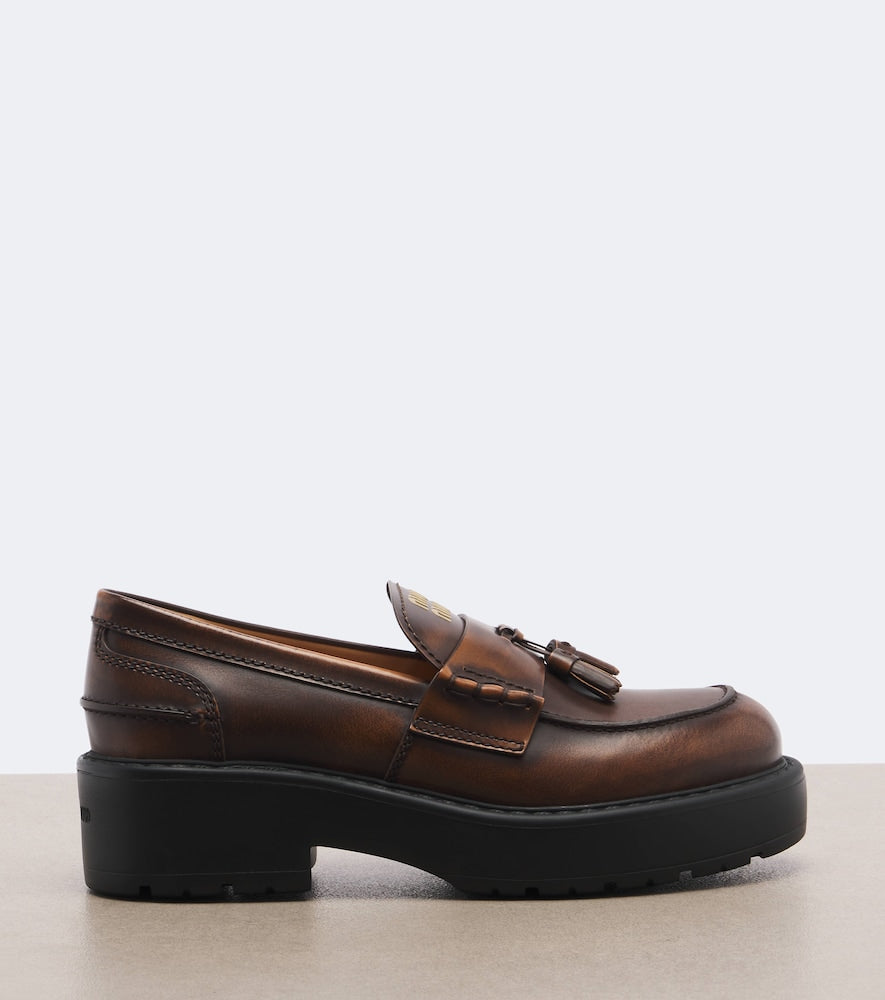 Brown Miu Miu Leather platform loafers - Loafers