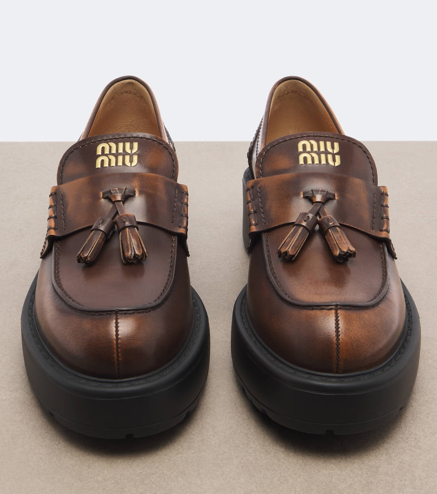 Brown Miu Miu Leather platform loafers - Loafers