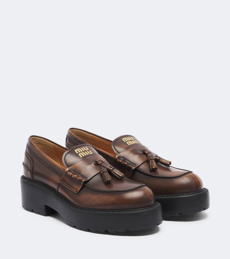 Brown Miu Miu Leather platform loafers - Loafers