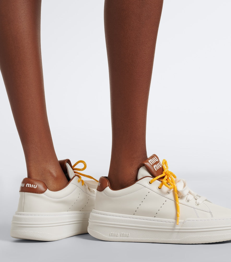 Miu Miu Leather platform sneakers - White Low-Top Sneakers