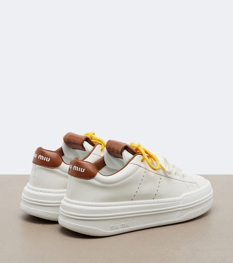 Miu Miu Leather platform sneakers - White Low-Top Sneakers
