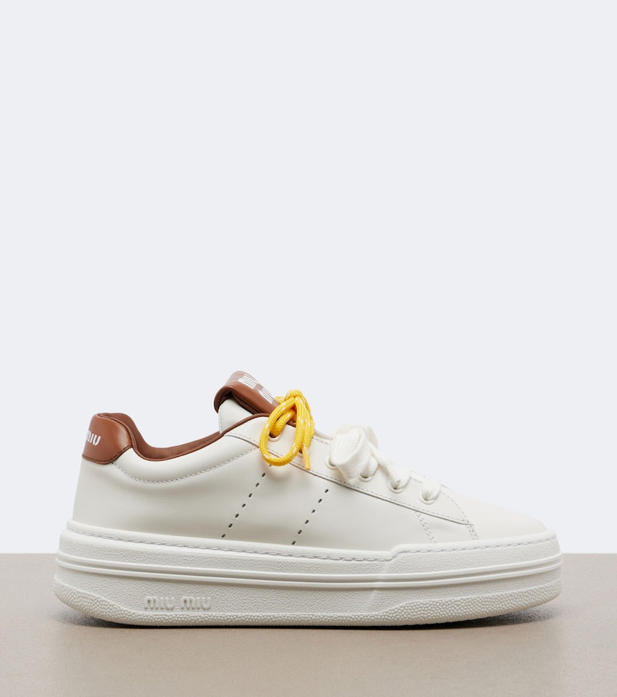 Miu Miu Leather platform sneakers - White Low-Top Sneakers