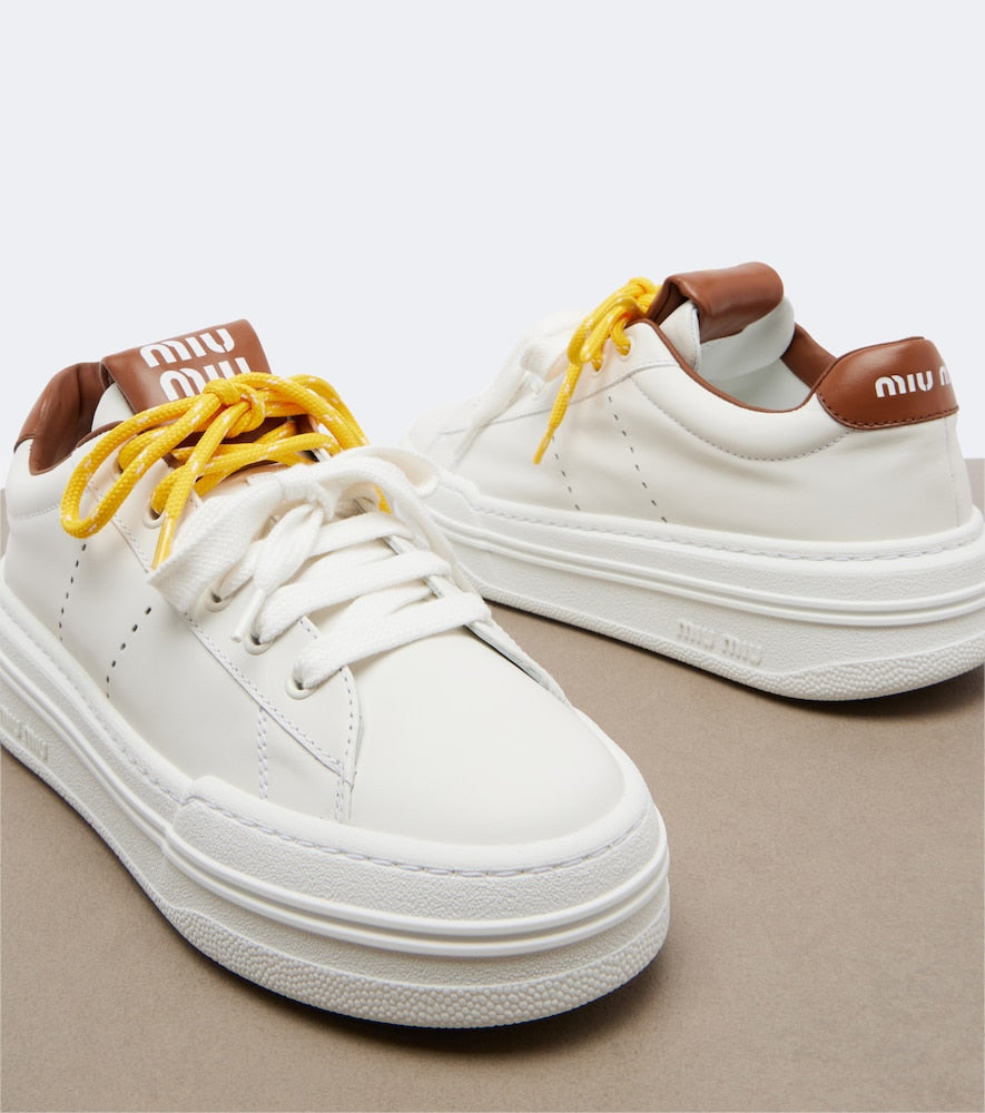 Miu Miu Leather platform sneakers - White Low-Top Sneakers