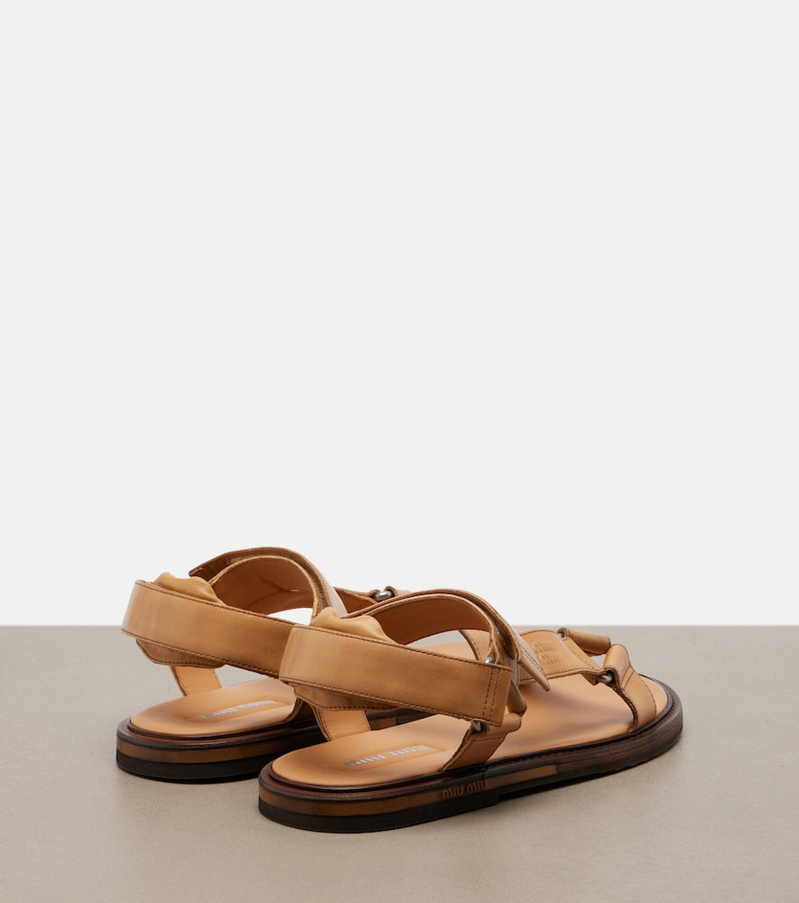 Miu Miu Leather sandals (Brown) - Flat Sandals