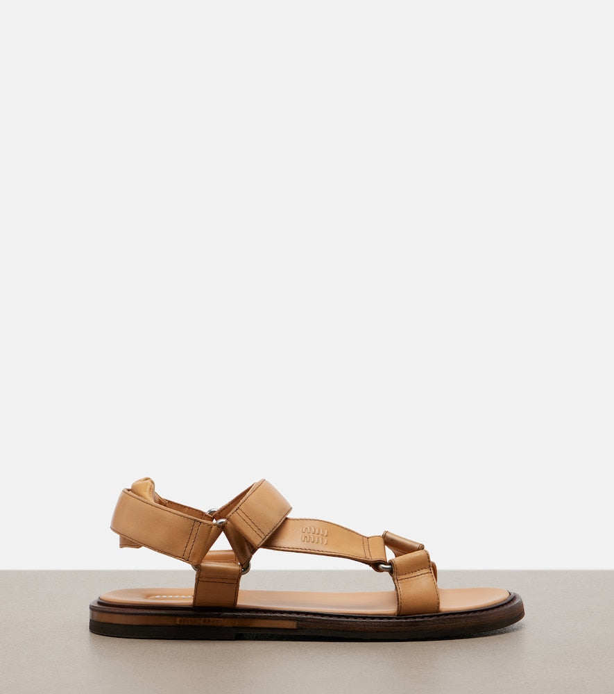 Miu Miu Leather sandals (Brown) - Flat Sandals