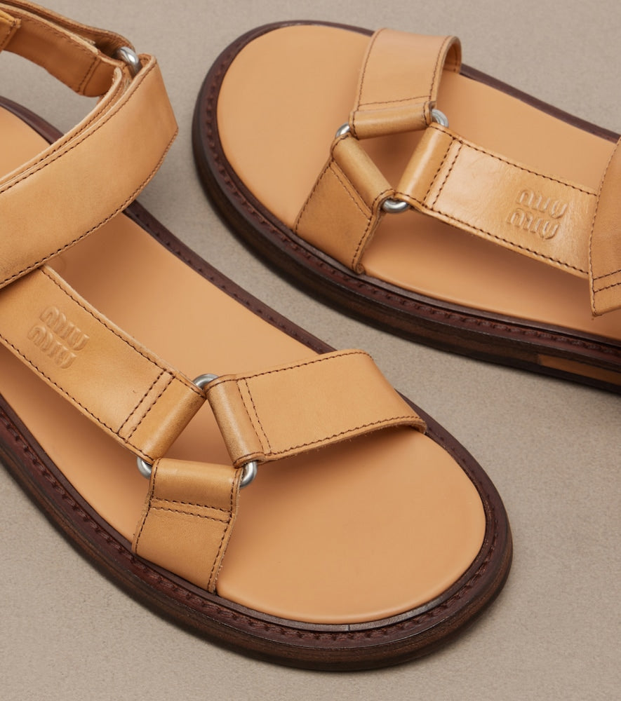 Miu Miu Leather sandals (Brown) - Flat Sandals