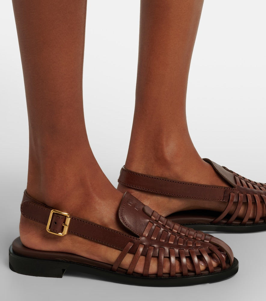 Miu Miu Leather slingback fisherman sandals - Brown Flat Sandals