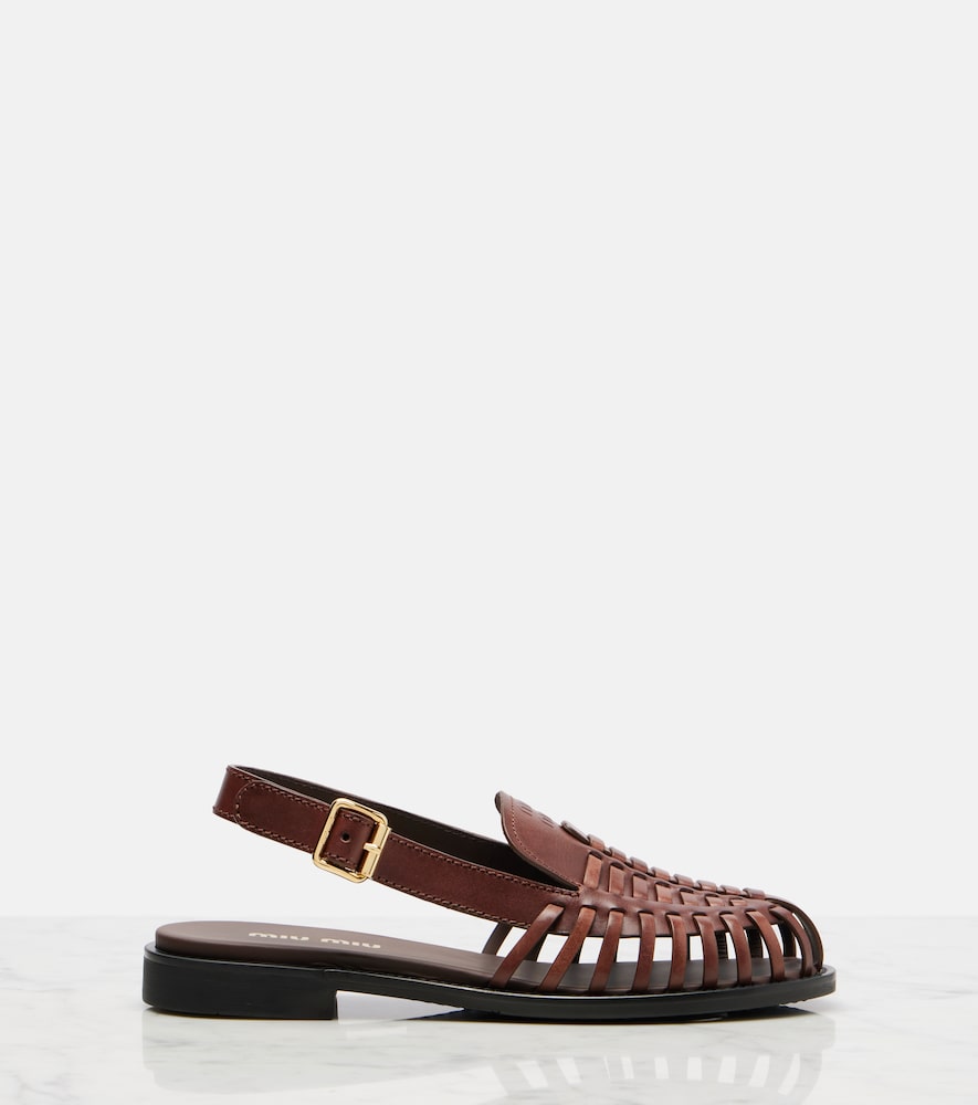 Miu Miu Leather slingback fisherman sandals - Brown Flat Sandals