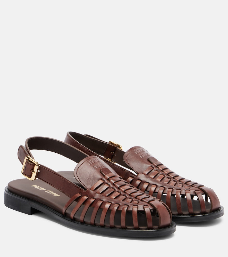 Miu Miu Leather slingback fisherman sandals - Brown Flat Sandals