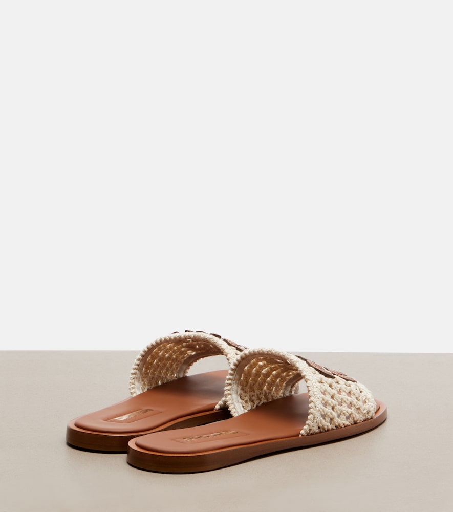 White Miu Miu Leather-trimmed crochet slides - Slides