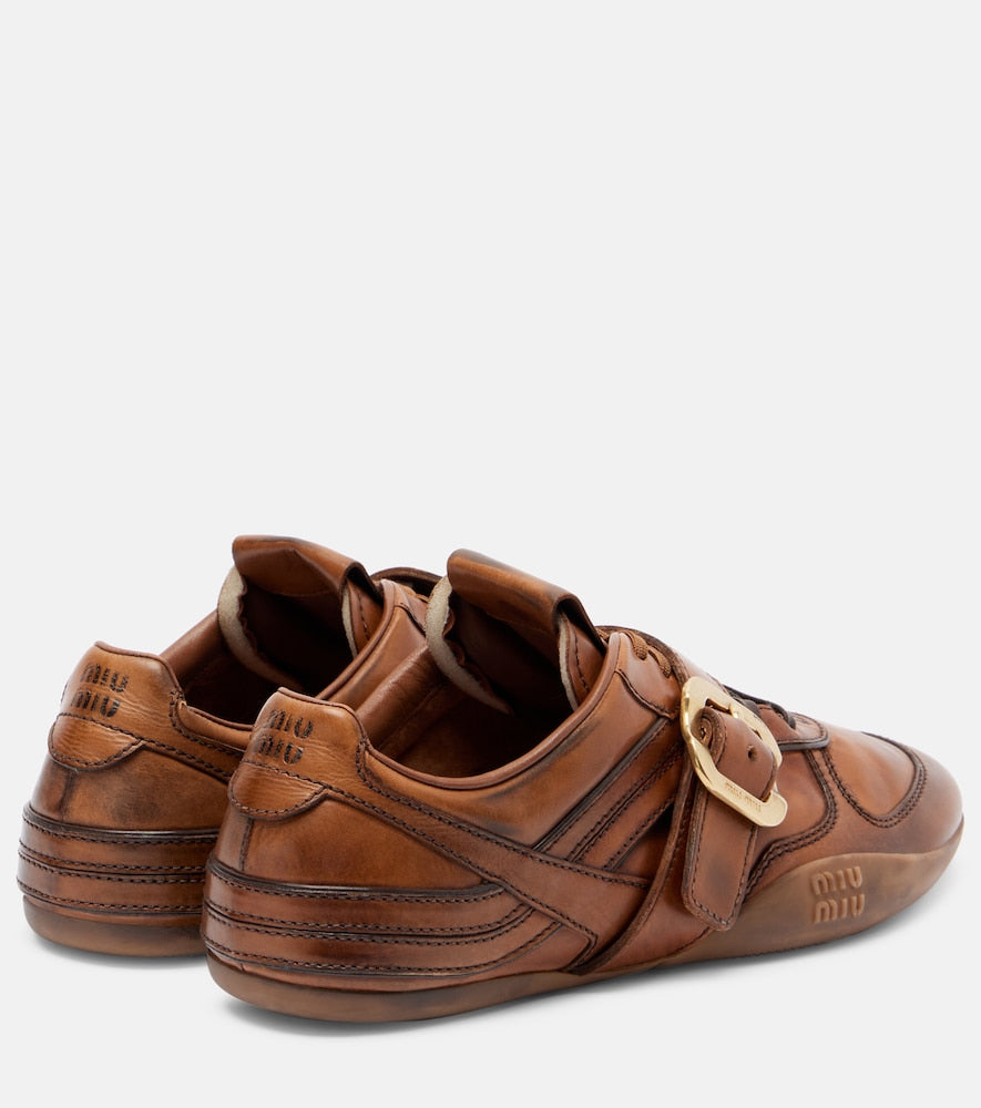 Brown Miu Miu Logo leather sneakers - Low-Top Sneakers