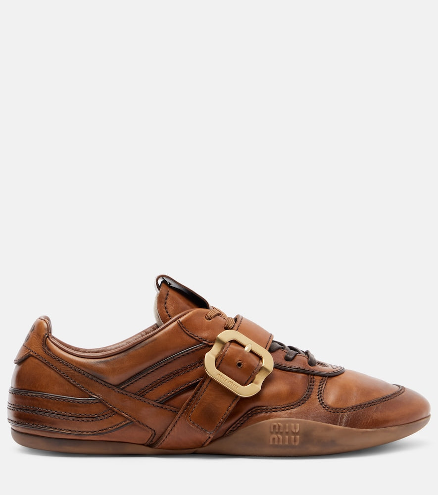 Brown Miu Miu Logo leather sneakers - Low-Top Sneakers