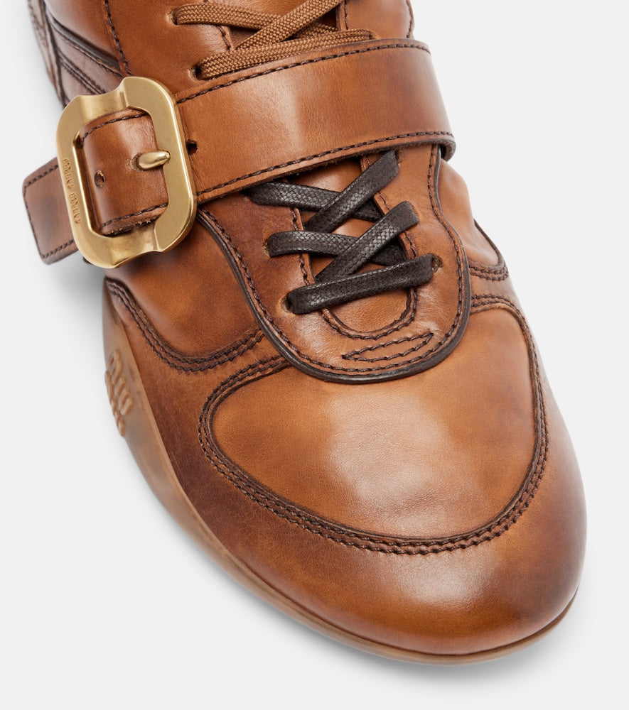 Brown Miu Miu Logo leather sneakers - Low-Top Sneakers