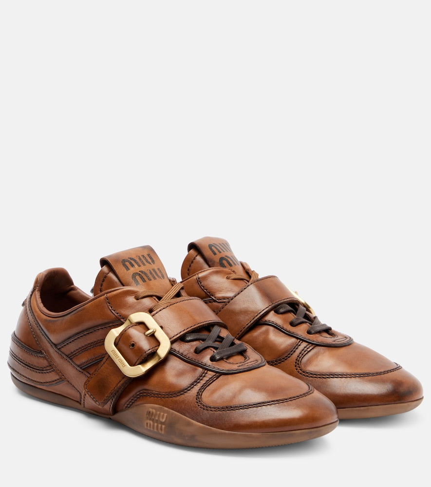 Brown Miu Miu Logo leather sneakers - Low-Top Sneakers