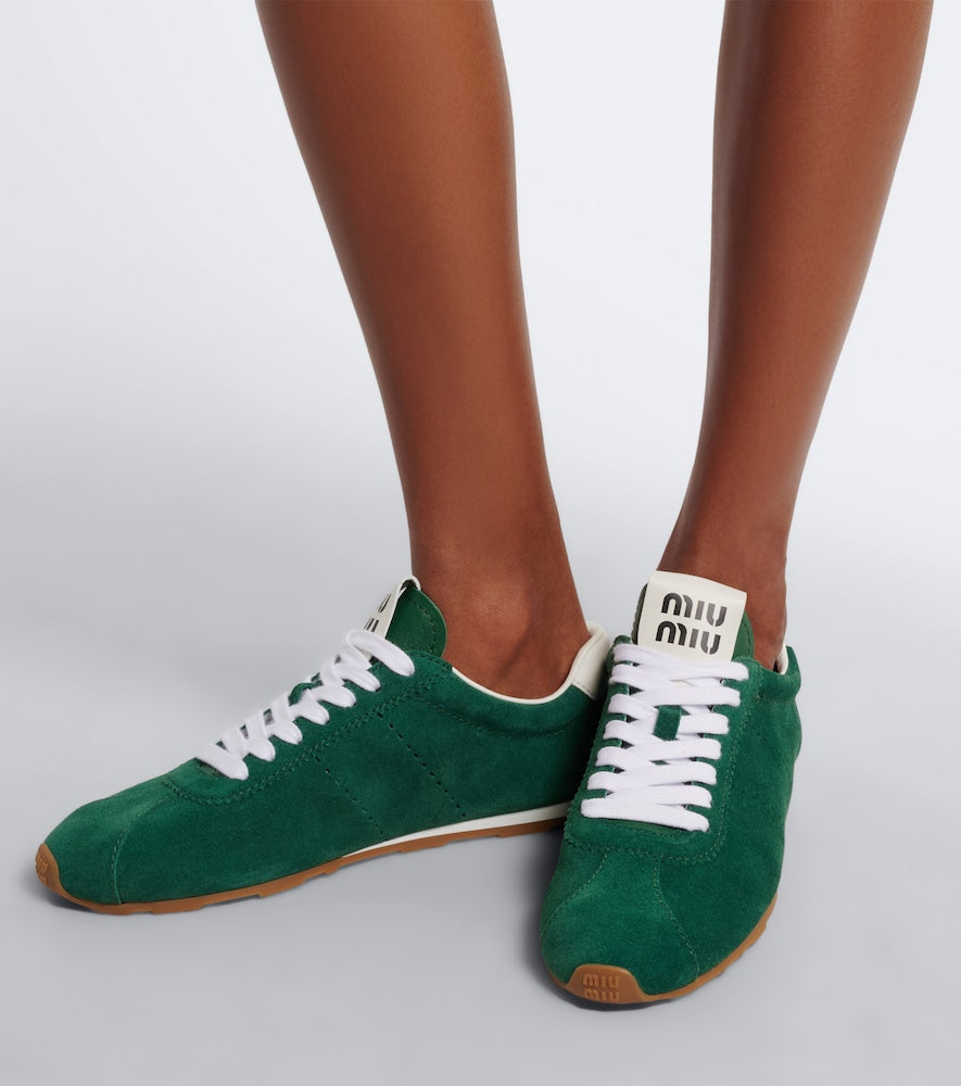 Miu Miu Plume leather-trimmed suede sneakers (Green) - Low-Top Sneakers