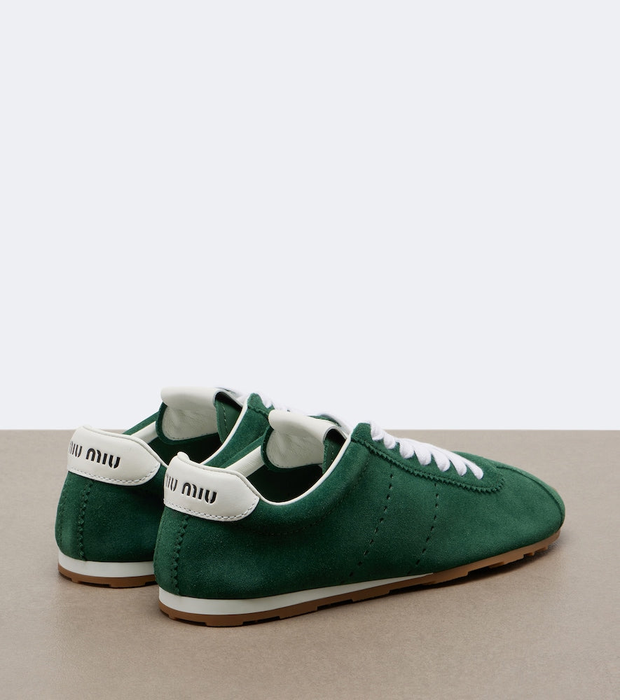 Miu Miu Plume leather-trimmed suede sneakers (Green) - Low-Top Sneakers