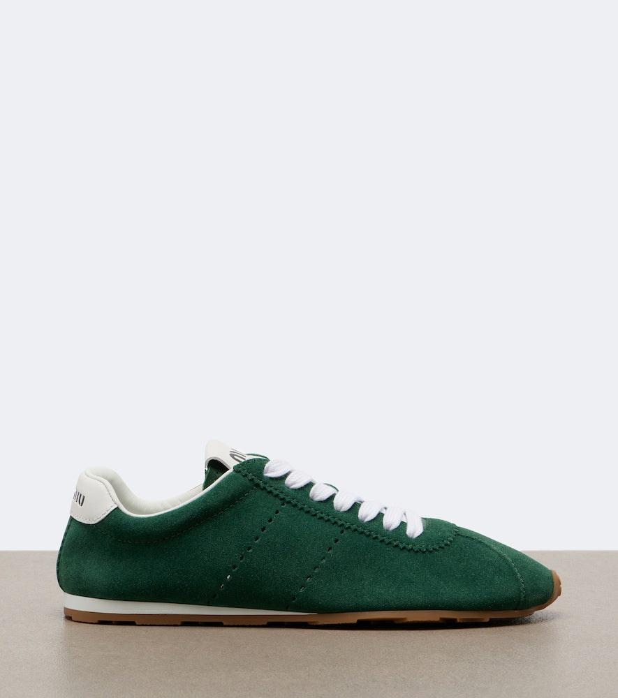 Miu Miu Plume leather-trimmed suede sneakers (Green) - Low-Top Sneakers
