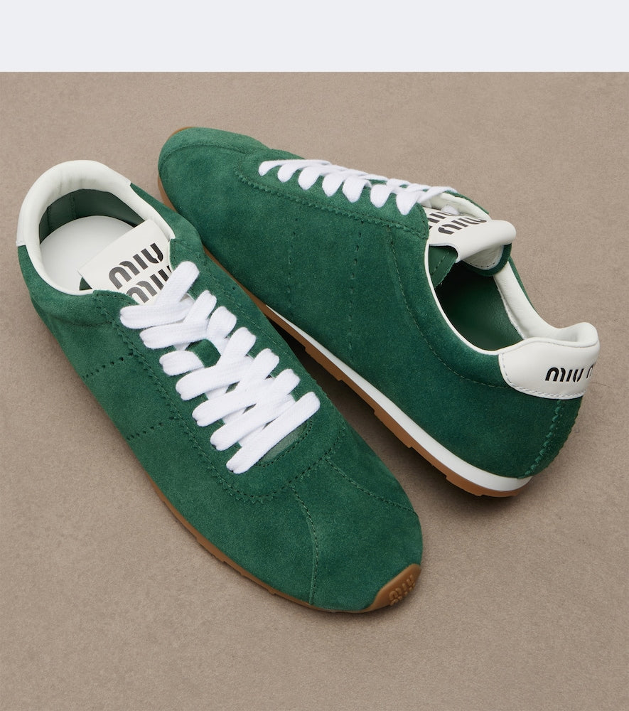 Miu Miu Plume leather-trimmed suede sneakers (Green) - Low-Top Sneakers