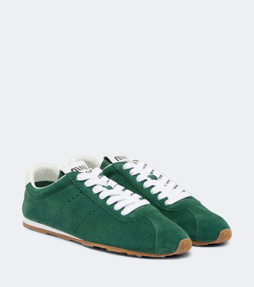 Miu Miu Plume leather-trimmed suede sneakers (Green) - Low-Top Sneakers