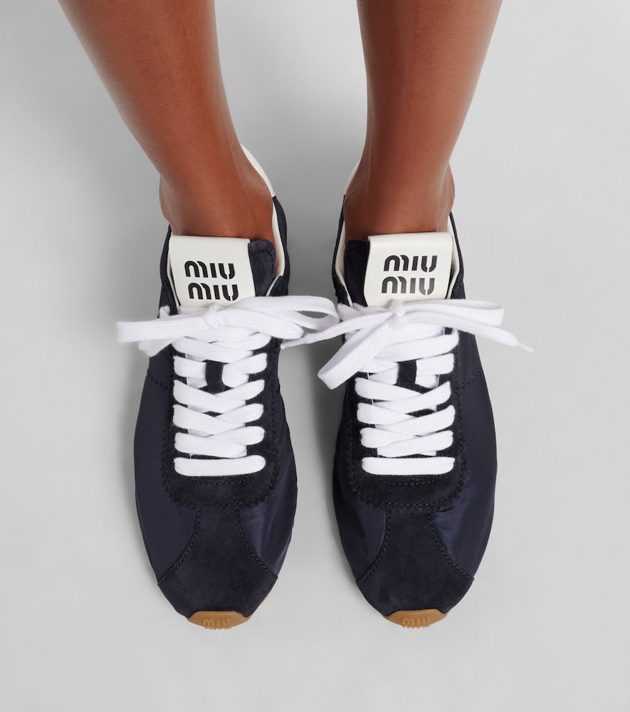 Miu Miu Plume suede-trimmed sneakers - Blue Low-Top Sneakers