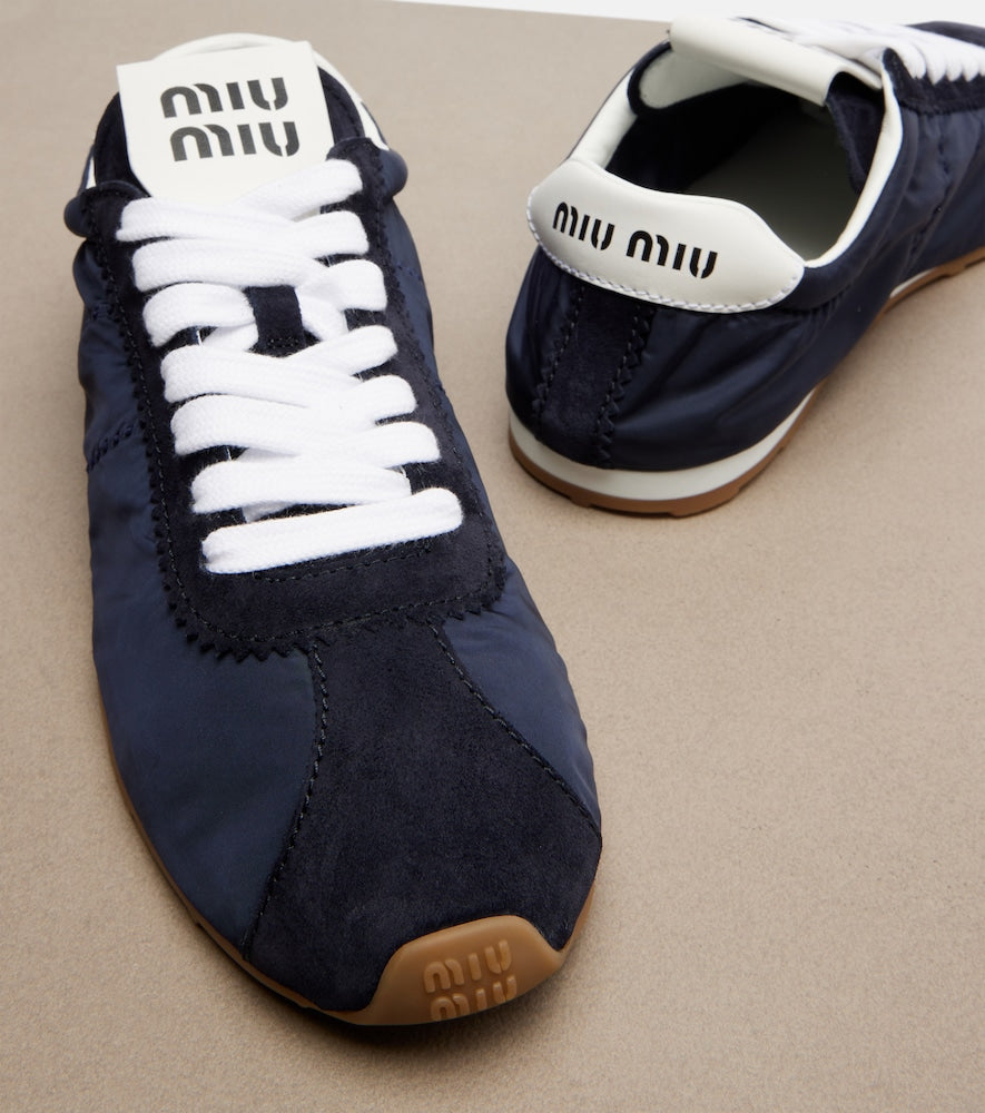 Miu Miu Plume suede-trimmed sneakers - Blue Low-Top Sneakers