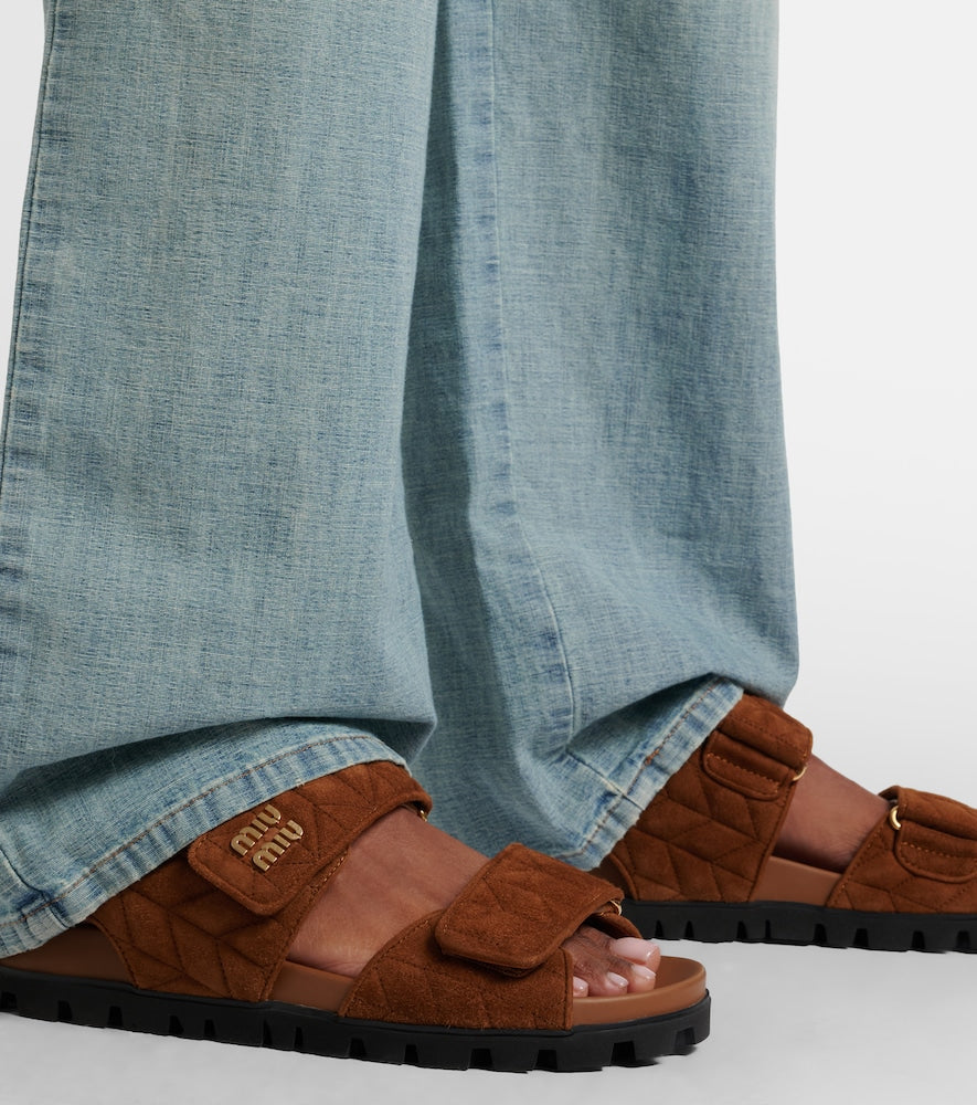Miu Miu Quilted suede sandals in Brown - Flat Sandals