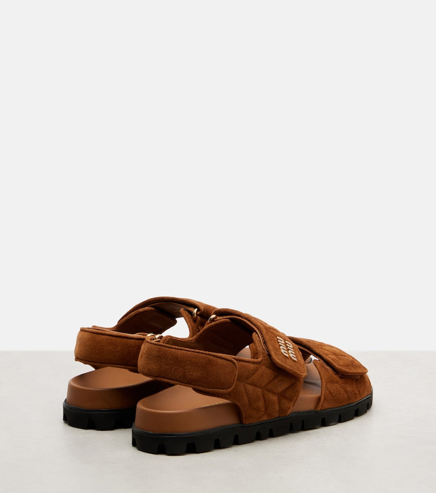 Miu Miu Quilted suede sandals in Brown - Flat Sandals