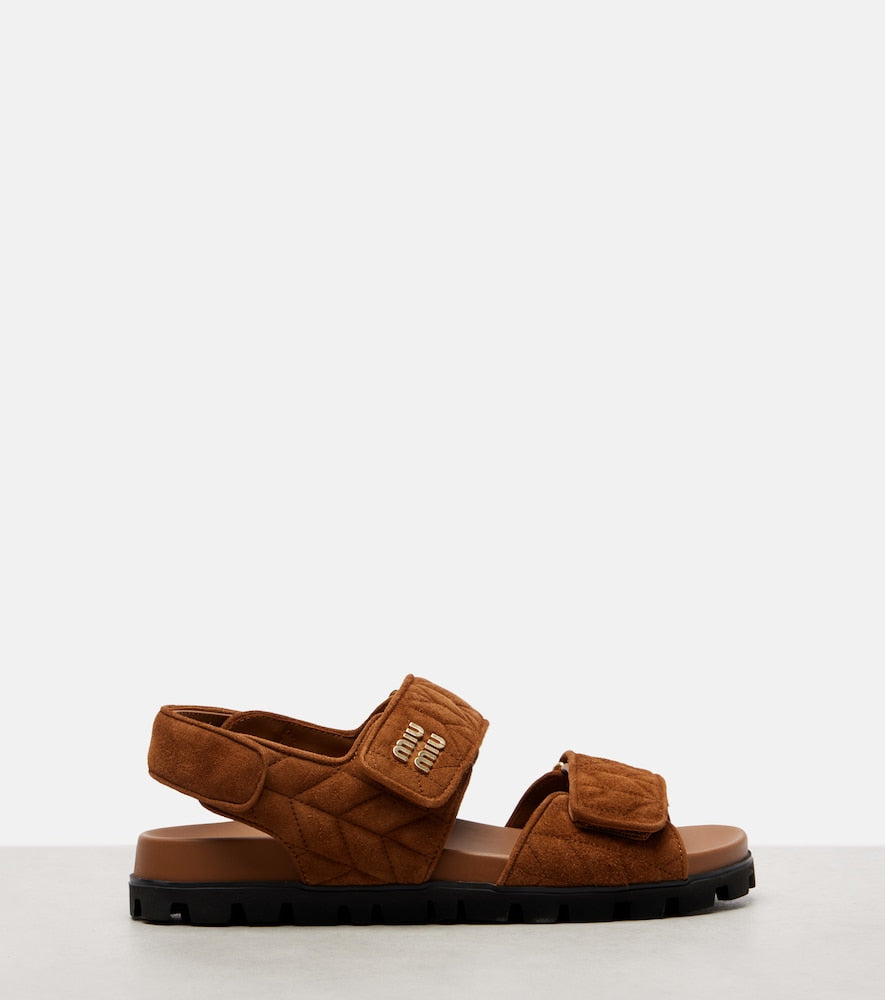Miu Miu Quilted suede sandals in Brown - Flat Sandals