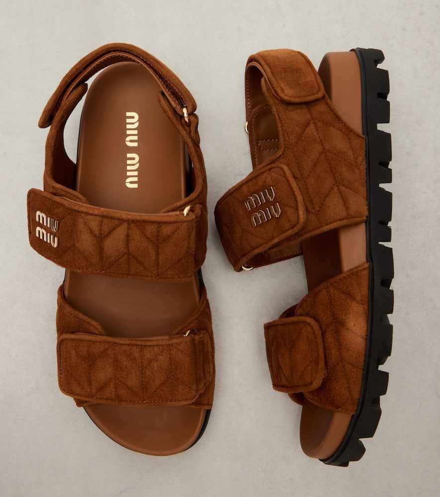 Miu Miu Quilted suede sandals in Brown - Flat Sandals