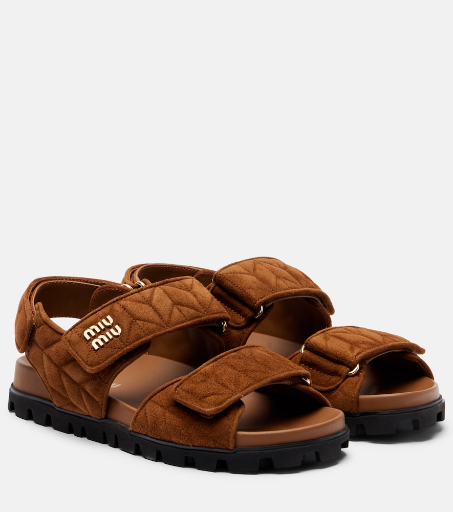 Miu Miu Quilted suede sandals in Brown - Flat Sandals