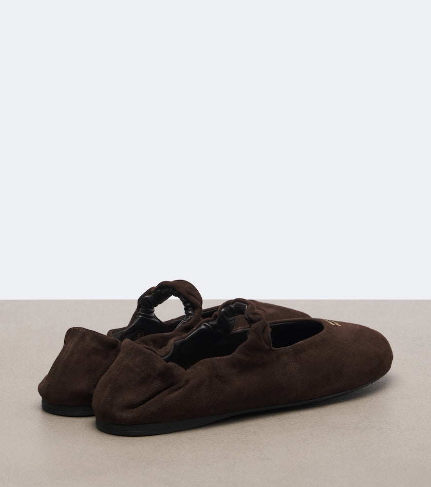 Brown Miu Miu Ruches suede Mary Jane flats - Ballerina Flats