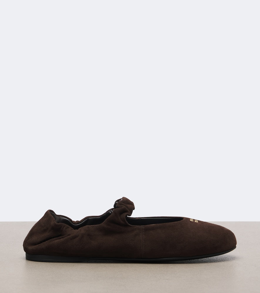 Brown Miu Miu Ruches suede Mary Jane flats - Ballerina Flats