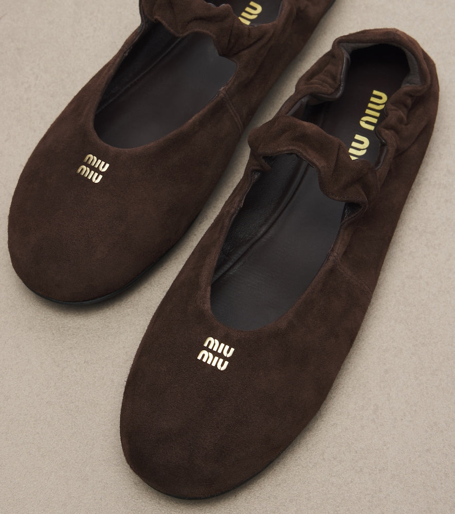 Brown Miu Miu Ruches suede Mary Jane flats - Ballerina Flats