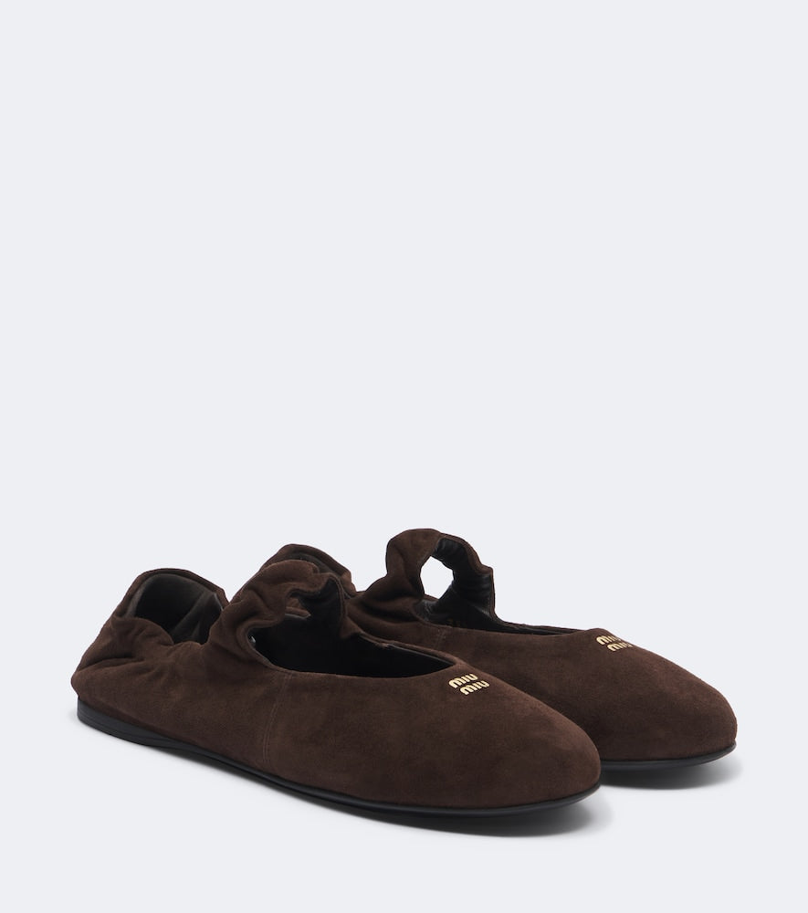 Brown Miu Miu Ruches suede Mary Jane flats - Ballerina Flats