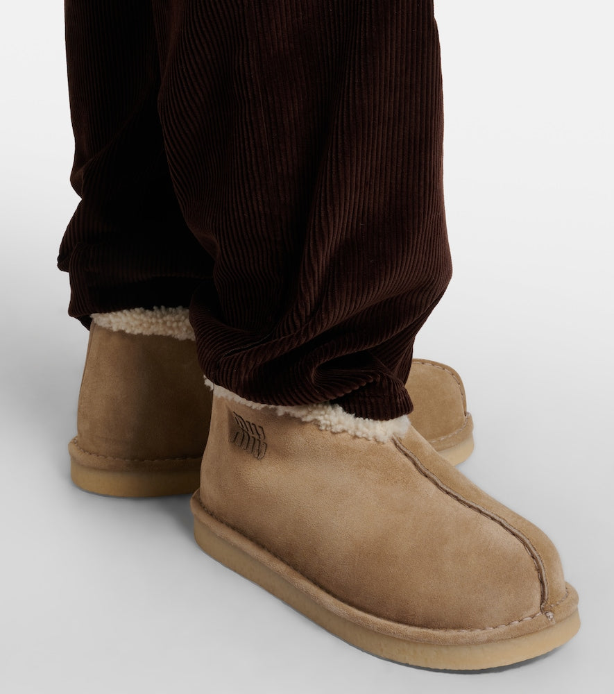 Beige Miu Miu Shearling-lined suede ankle boots - Flat Boots