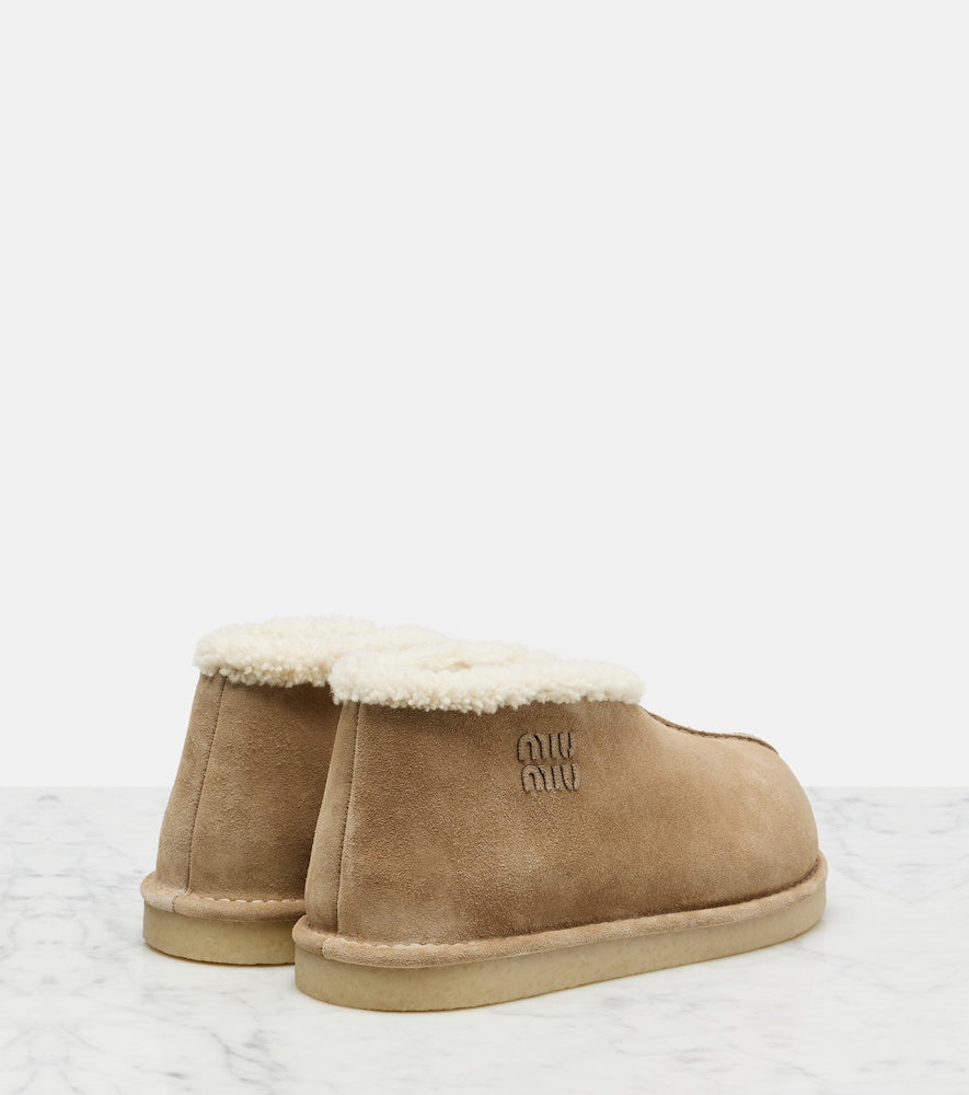 Beige Miu Miu Shearling-lined suede ankle boots - Flat Boots