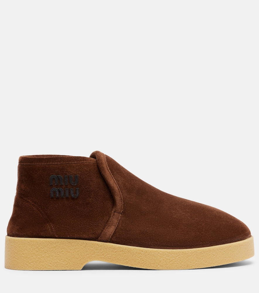 Miu Miu Shearling-lined suede boots - Brown Flat Boots