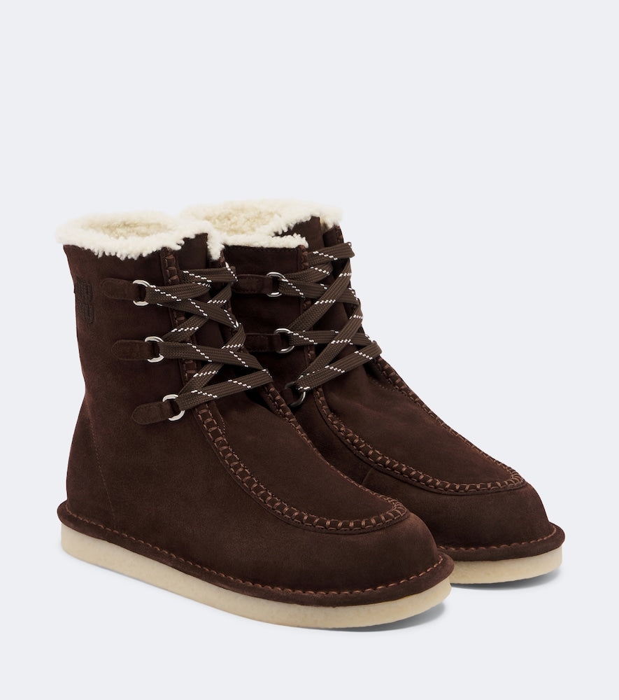 Miu Miu Shearling-lined suede lace-up boots - Brown Flat Boots