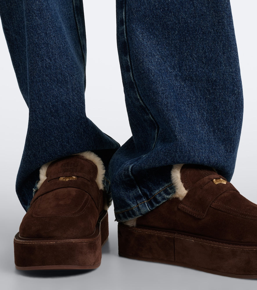 Brown Miu Miu Shearling-lined suede platform mules - Mules