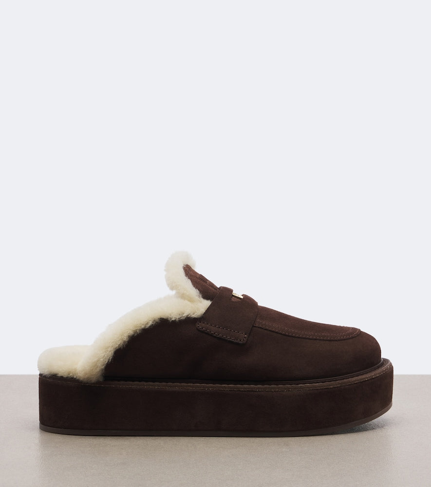 Brown Miu Miu Shearling-lined suede platform mules - Mules