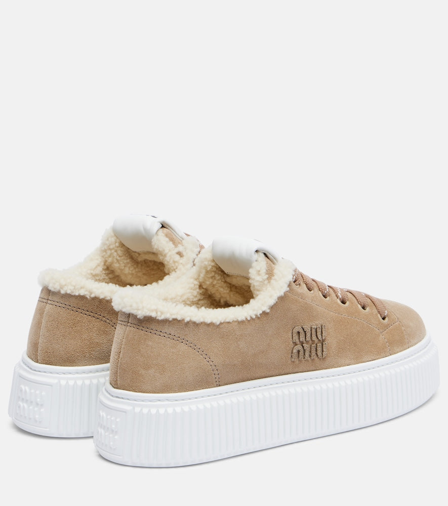 Miu Miu Shearling-lined suede platform sneakers - Brown Low-Top Sneakers