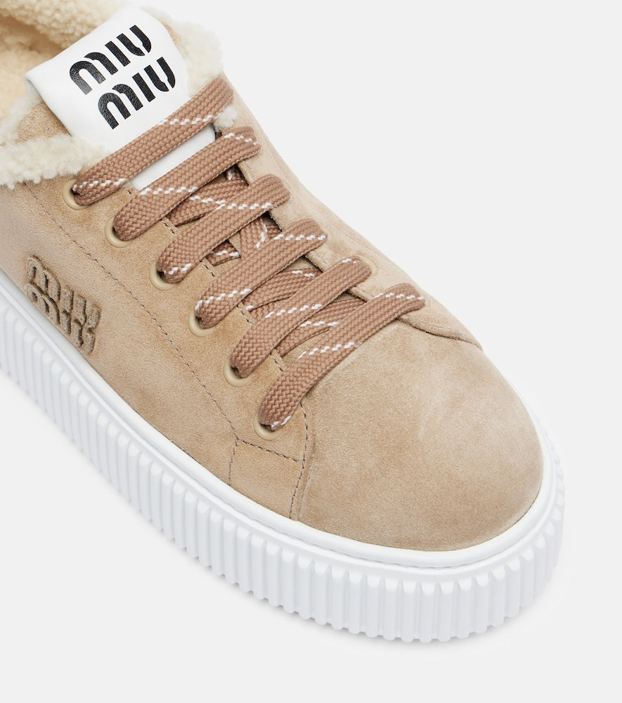 Miu Miu Shearling-lined suede platform sneakers - Brown Low-Top Sneakers