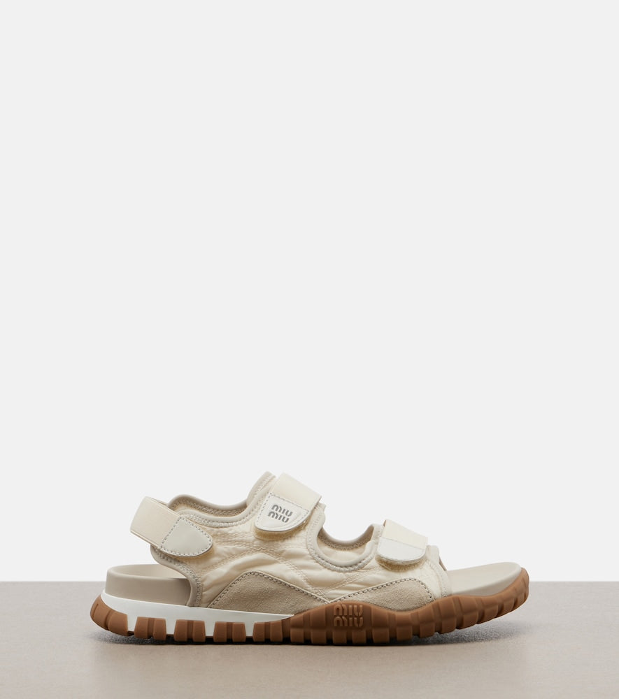 Miu Miu Tyre leather-trimmed sandals (Beige) - Flat Sandals