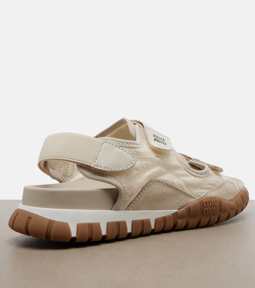Miu Miu Tyre leather-trimmed sandals (Beige) - Flat Sandals