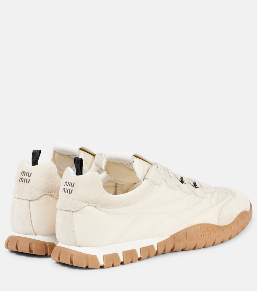White Miu Miu Tyre suede-trimmed sneakers - Low-Top Sneakers