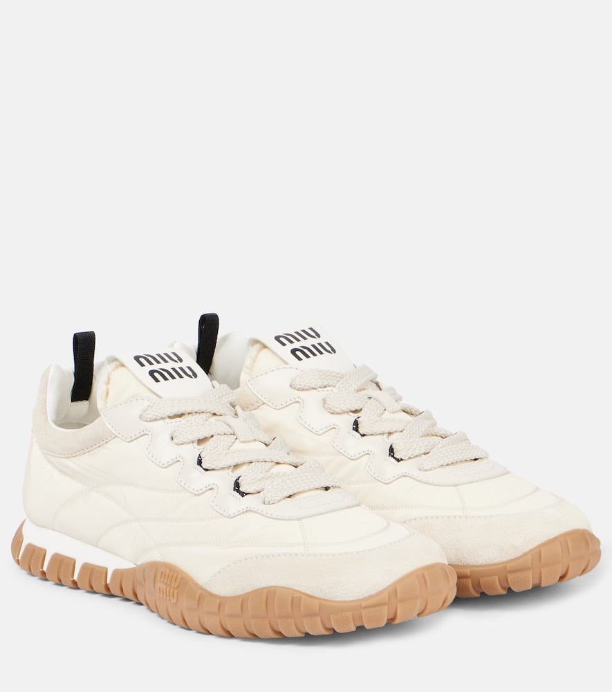 White Miu Miu Tyre suede-trimmed sneakers - Low-Top Sneakers
