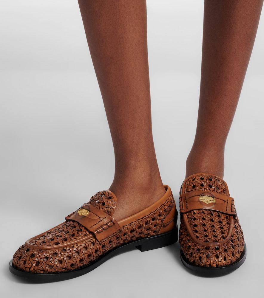 Miu Miu Woven leather penny loafers in Brown - Loafers