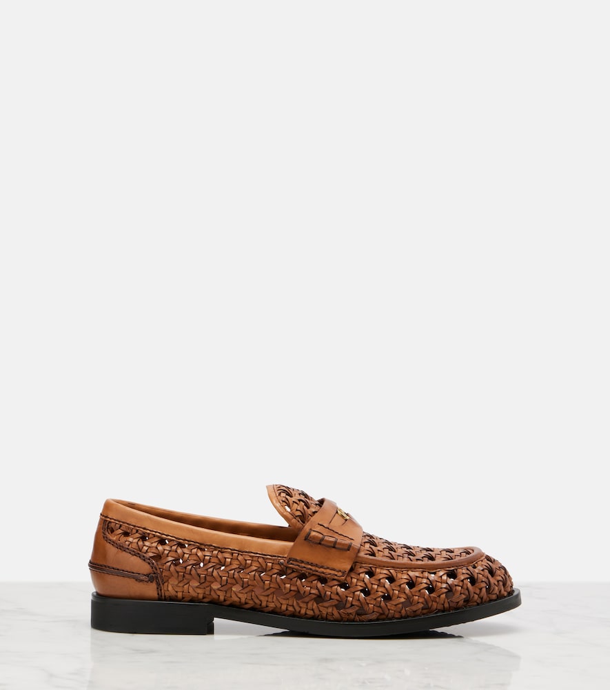 Miu Miu Woven leather penny loafers in Brown - Loafers