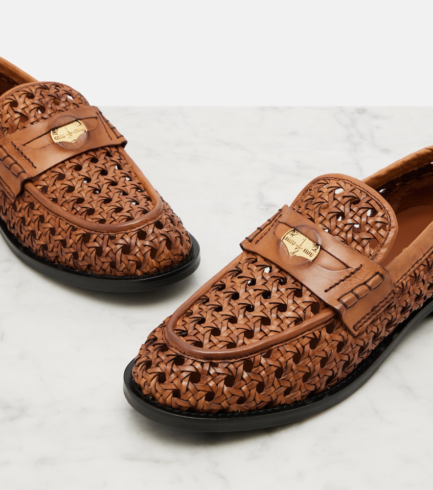 Miu Miu Woven leather penny loafers in Brown - Loafers
