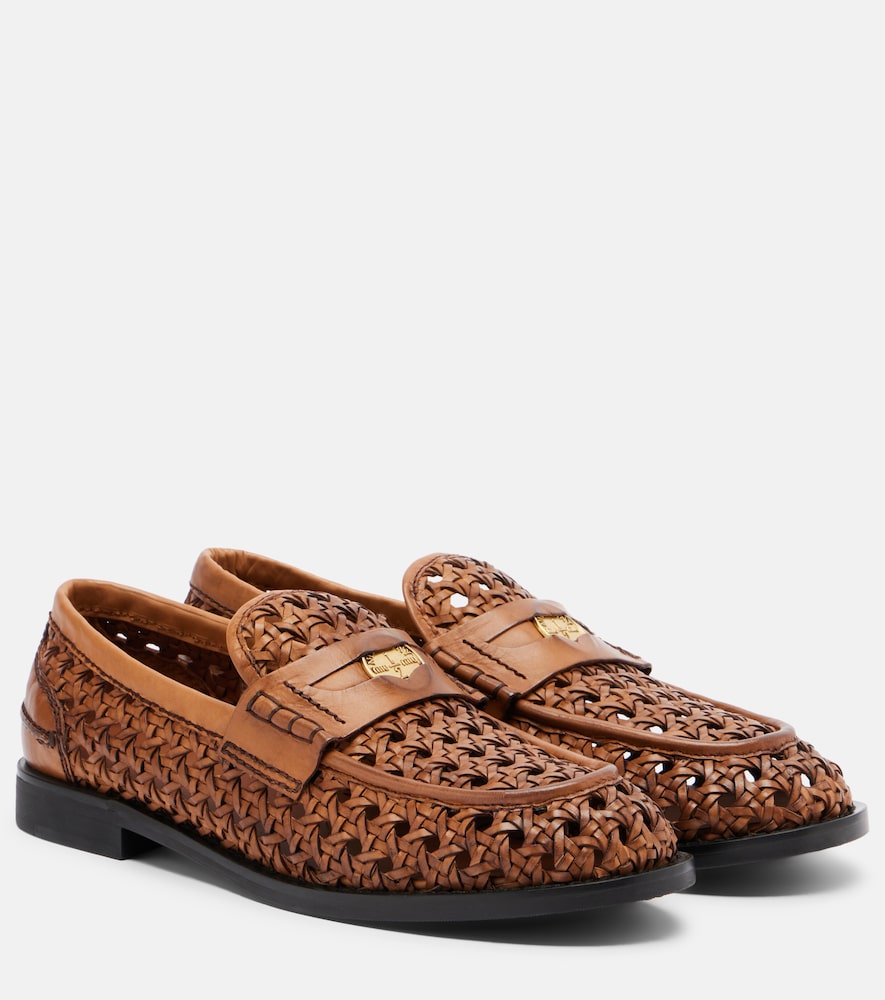 Miu Miu Woven leather penny loafers in Brown - Loafers